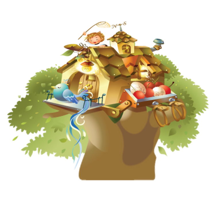 乙烯基地毯游戏儿童插画树屋设计 - TenStickers