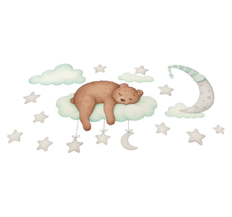 卧室乙烯基地毯 睡眠熊与云朵 - TenStickers