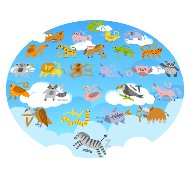 卧室乙烯基地毯 alphabetical Animal Circle - TenStickers