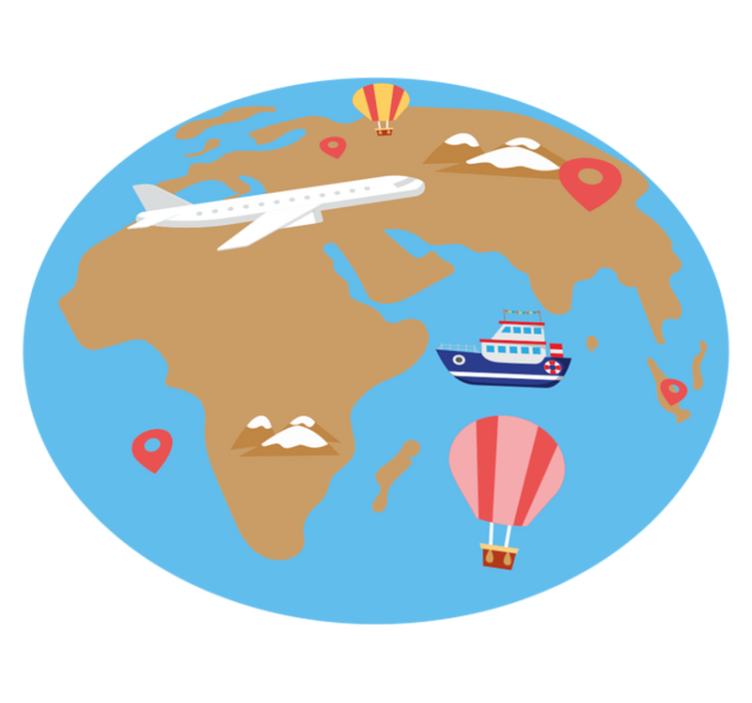 运输方式世界地图乙烯基地毯 - TenStickers