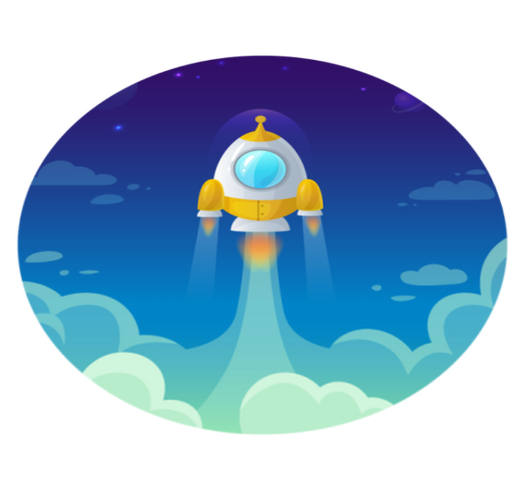 卡通火箭太空星乙烯基地毯 - TenStickers