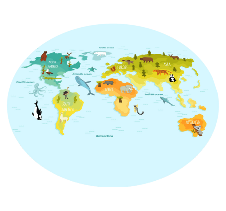 色彩缤纷的设计与典型的动物地图地毯 - TenStickers