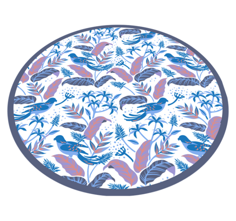 叶子圆形地毯上的蓝色和粉红色鸟 - TenStickers