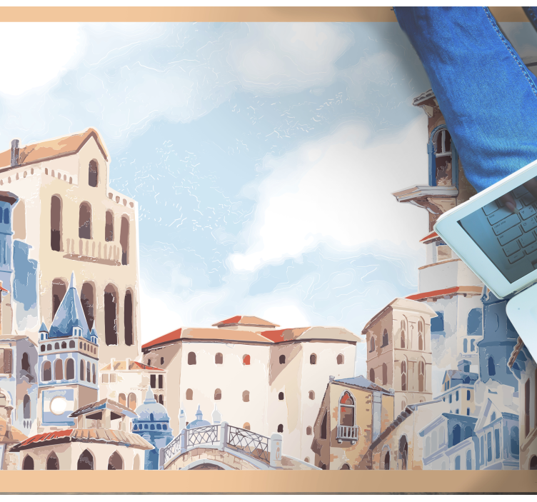 卧室乙烯基地毯海滨城市风景 - TenStickers