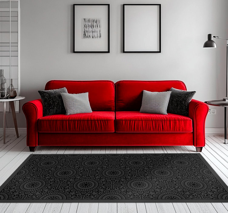 乙烯基地毯黑色曼荼罗花卉 - TenStickers