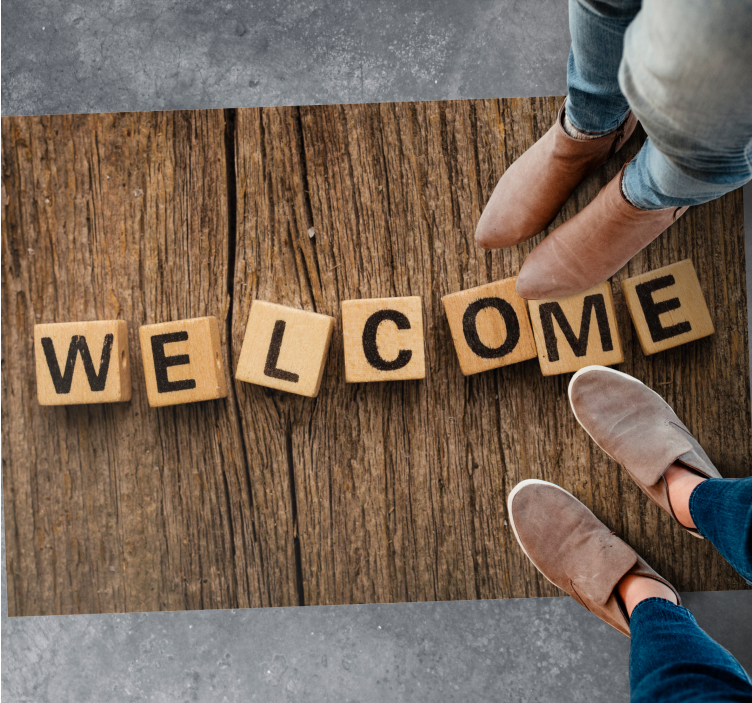 乙烯基地毯与短语 木制字母欢迎 - TenStickers