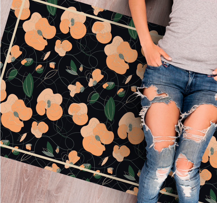 深色生动的动物和植物图案花卉地毯 - TenStickers