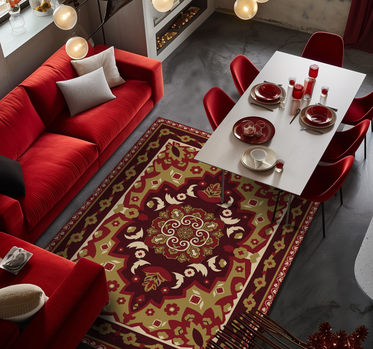 乙烯基地毯饭厅 花卉几何复古设计 - TenStickers