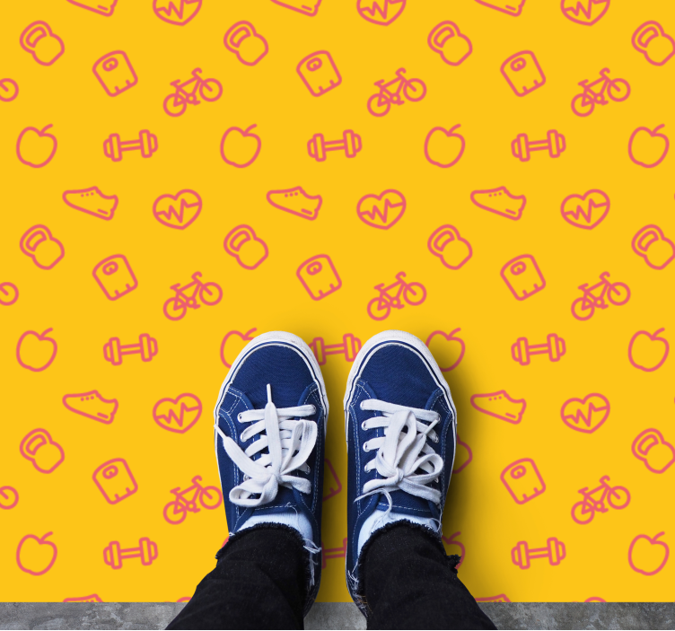 涂鸦健康和健身图标客厅地毯 - TenStickers