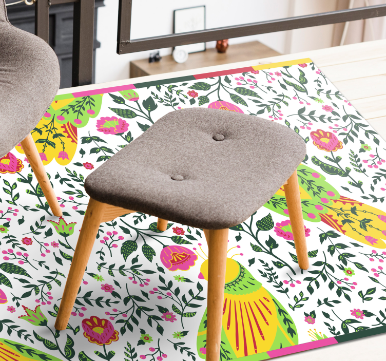 乙烯基花草地毯 花卉鹦鹉图案 - TenStickers