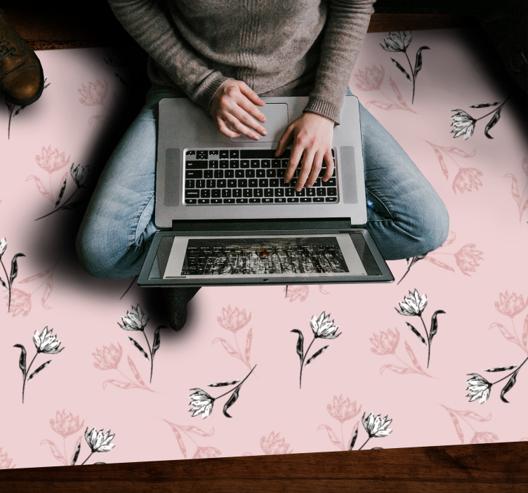 乙烯基花草地毯 花卉粉红色背景 - TenStickers