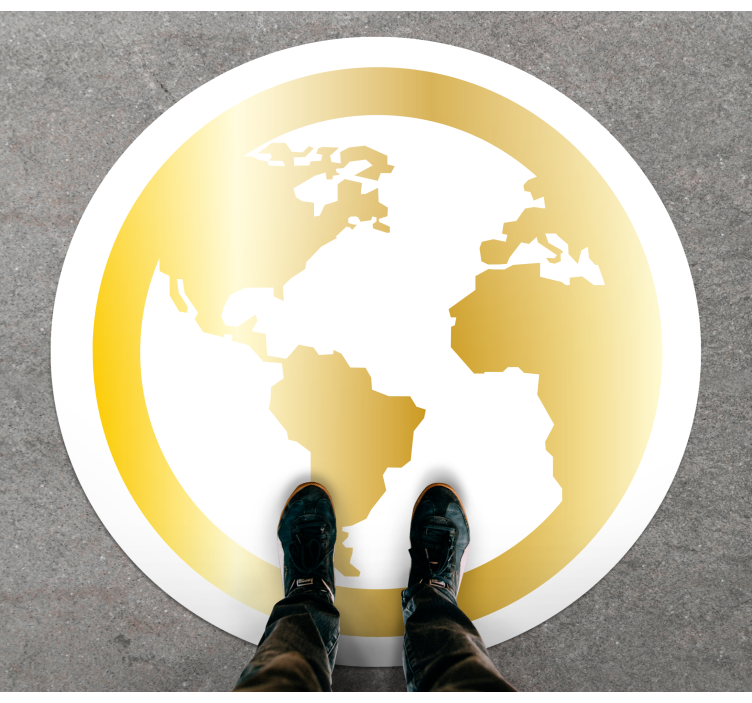 黄金世界地图圆形地毯 - TenStickers