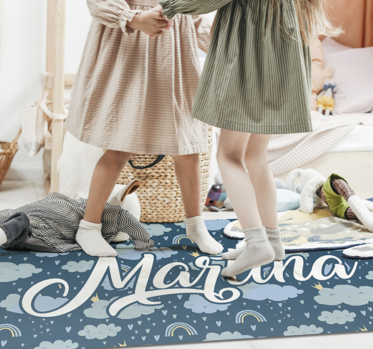 乙烯基地毯 蓝色云朵与名字 - TenStickers