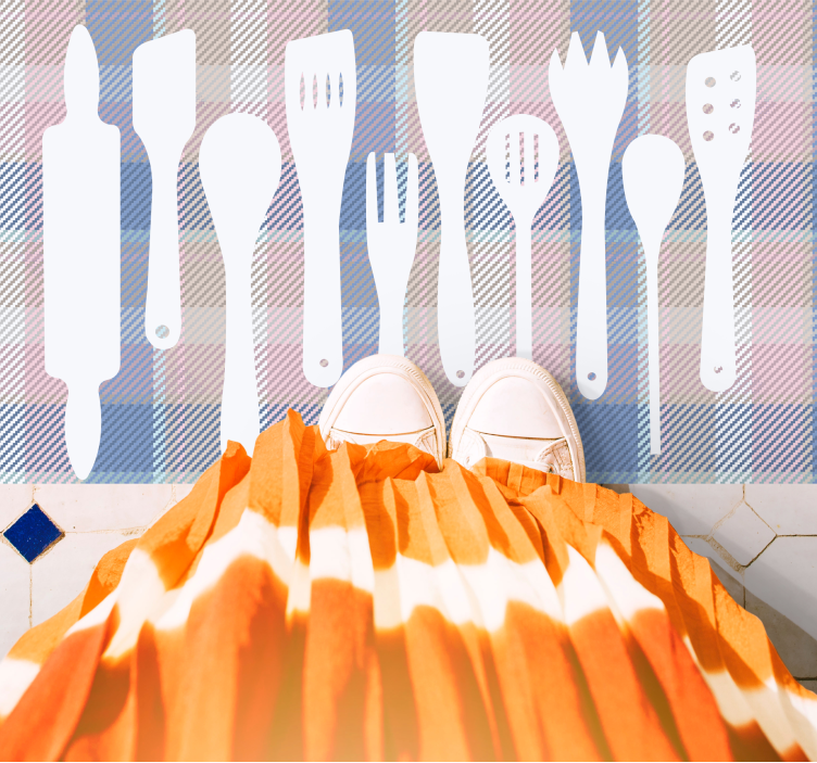 乙烯基厨房地毯与烹饪用具剪影 - TenStickers