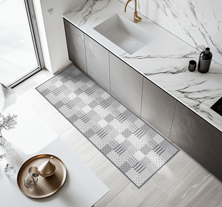 乙烯基厨房地毯 几何瓷砖效果 - TenStickers