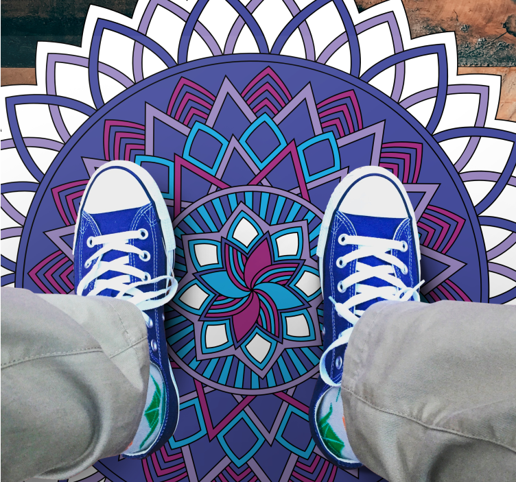 浅蓝色和紫色花曼陀罗乙烯基地毯 - TenStickers