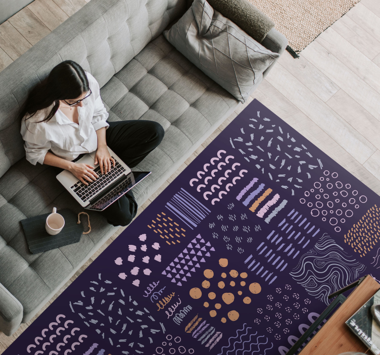 乙烯基地毯客厅蓝色涂抹笔触 - TenStickers