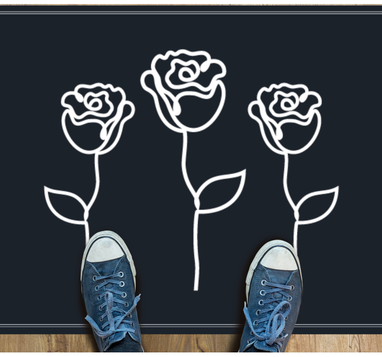 极简玫瑰插画线条花卉地毯 - TenStickers