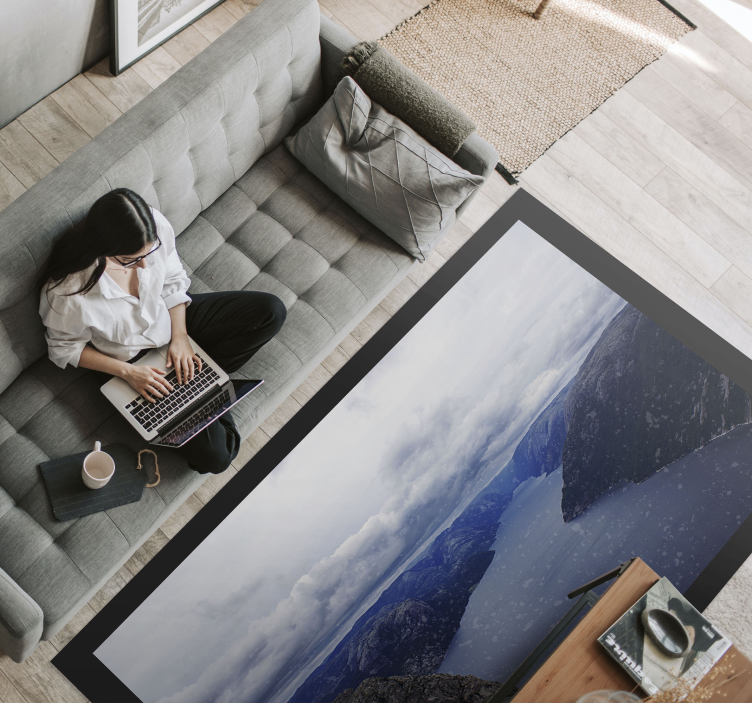 挪威峡湾蓝色的水自然乙烯基地毯 - TenStickers