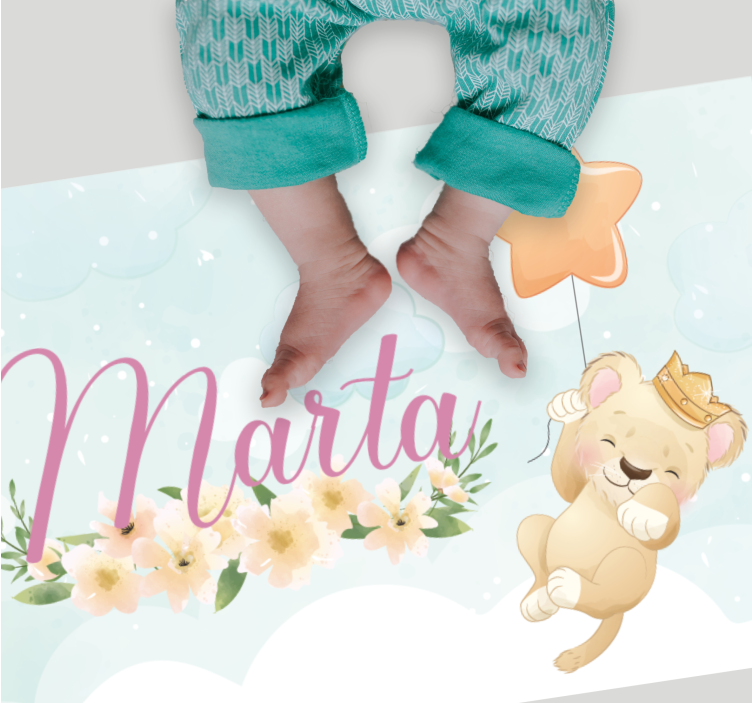 乙烯基地毯托儿所 狮子与气球及名字 - TenStickers