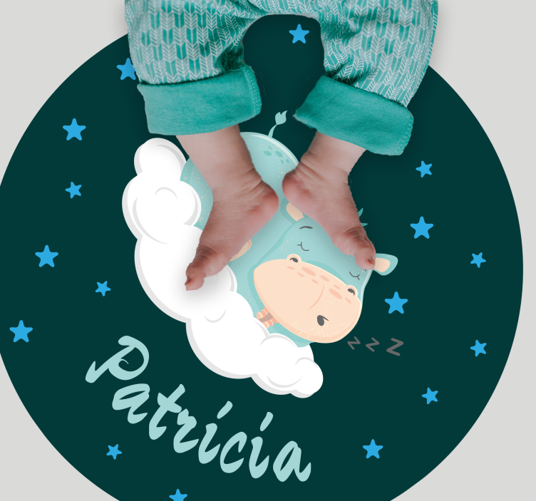 乙烯基地毯托儿所 睡觉的小河马带名字 - TenStickers