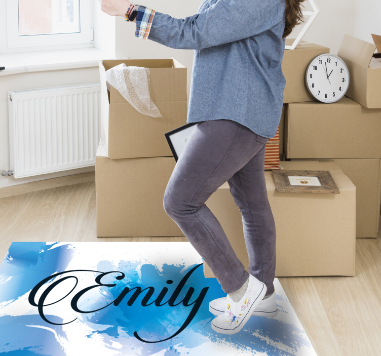 乙烯基地毯 蓝色水花与名称 - TenStickers