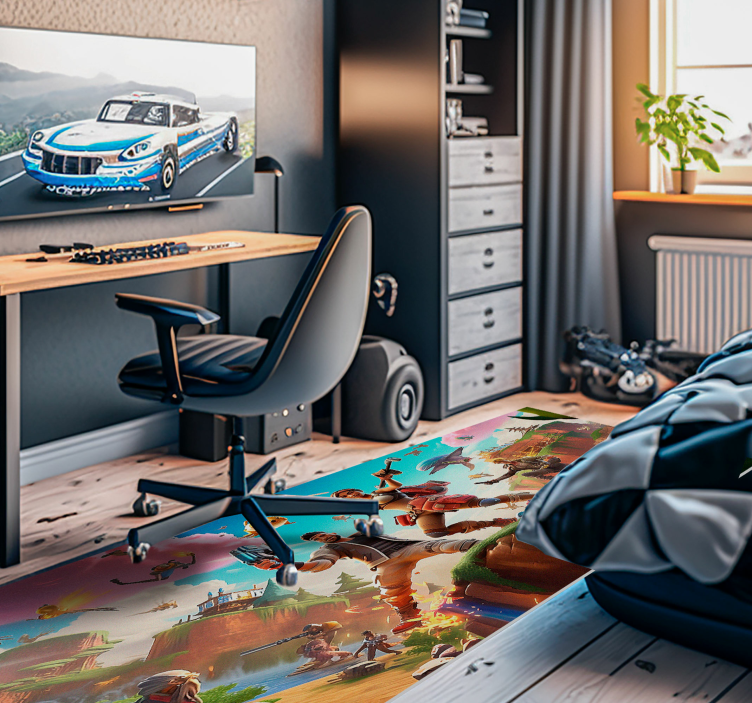 卧室乙烯基地毯 电子游戏角色在动作中 - TenStickers