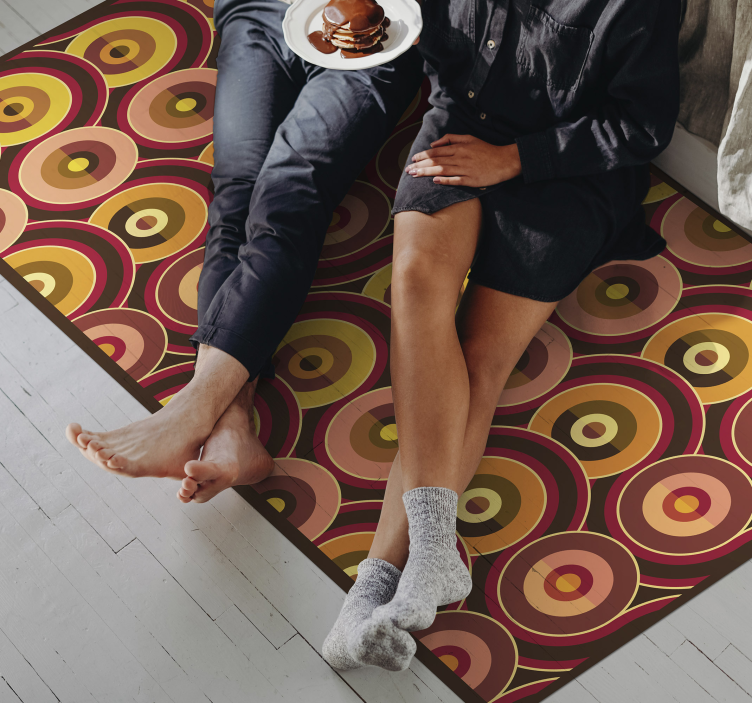 乙烯基复古地毯呈现生动的棕色圆圈 - TenStickers