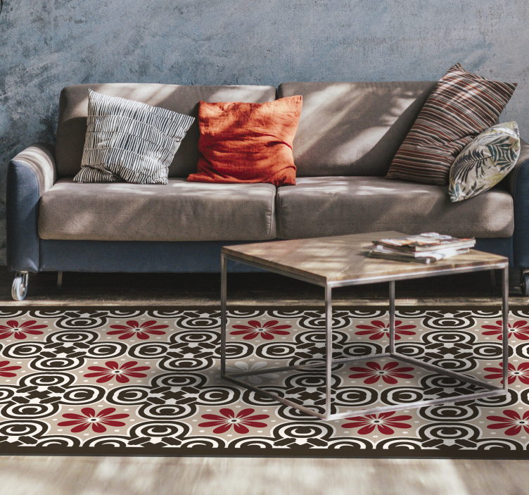 白色搭配米色和红色经典瓷砖地毯 - TenStickers