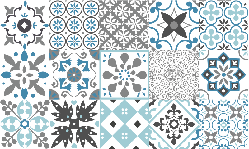 乙烯基厨房地毯 蓝色马赛克 - TenStickers