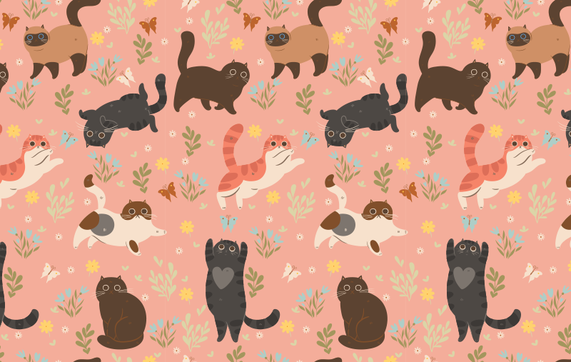 乙烯基地毯动物猫咪无缝图案 - TenStickers