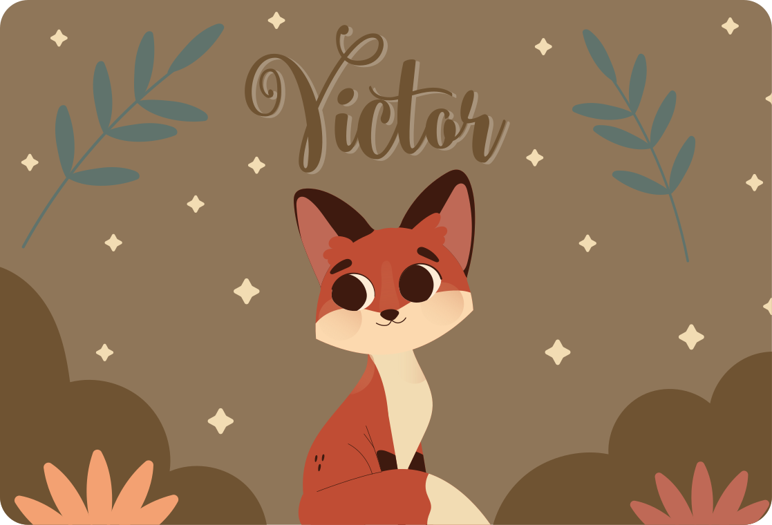 乙烯基地毯动物可爱狐狸男孩定制名字 - TenStickers