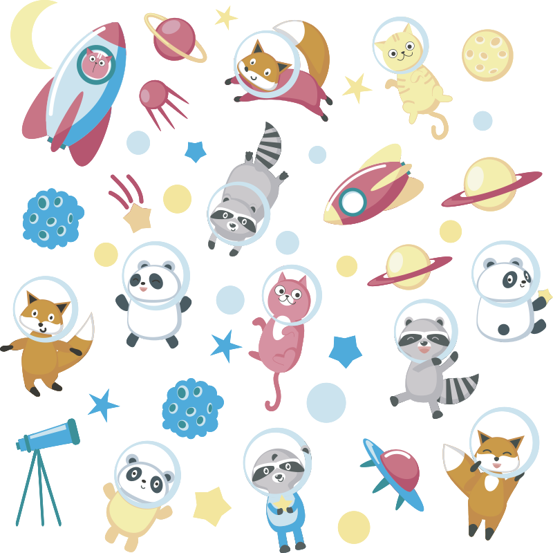 乙烯基地毯动物可爱动物宇航员 - TenStickers