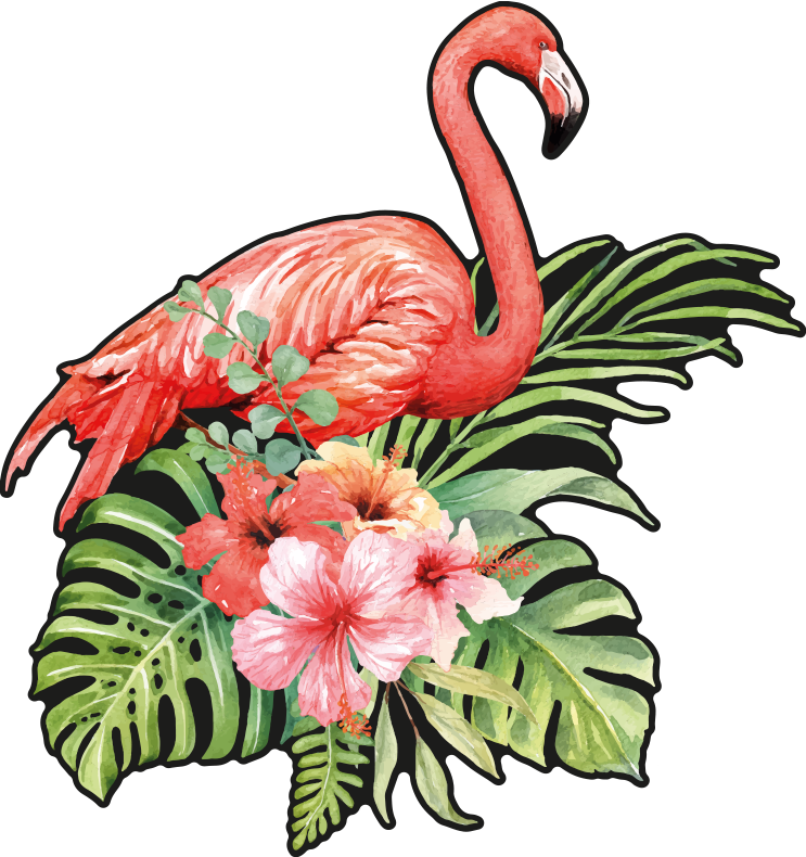 乙烯基地毯动物与花卉的火烈鸟 - TenStickers