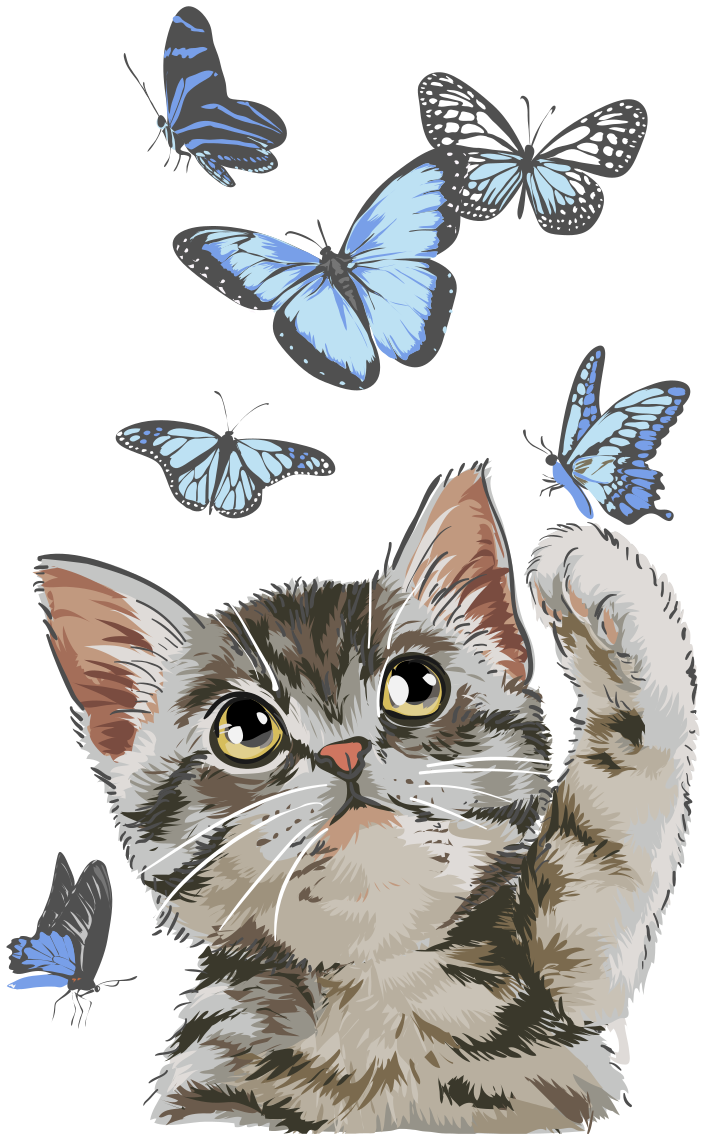 乙烯基地毯动物蓝色蝴蝶的小猫 - TenStickers