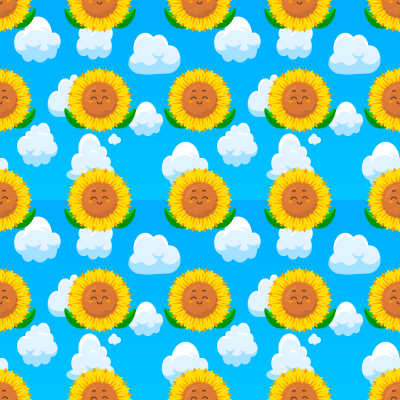 乙烯基花草地毯有趣的黄色微笑花朵在天空 - TenStickers