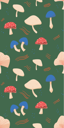 乙烯基花草地毯与红白色真实蘑菇 - TenStickers