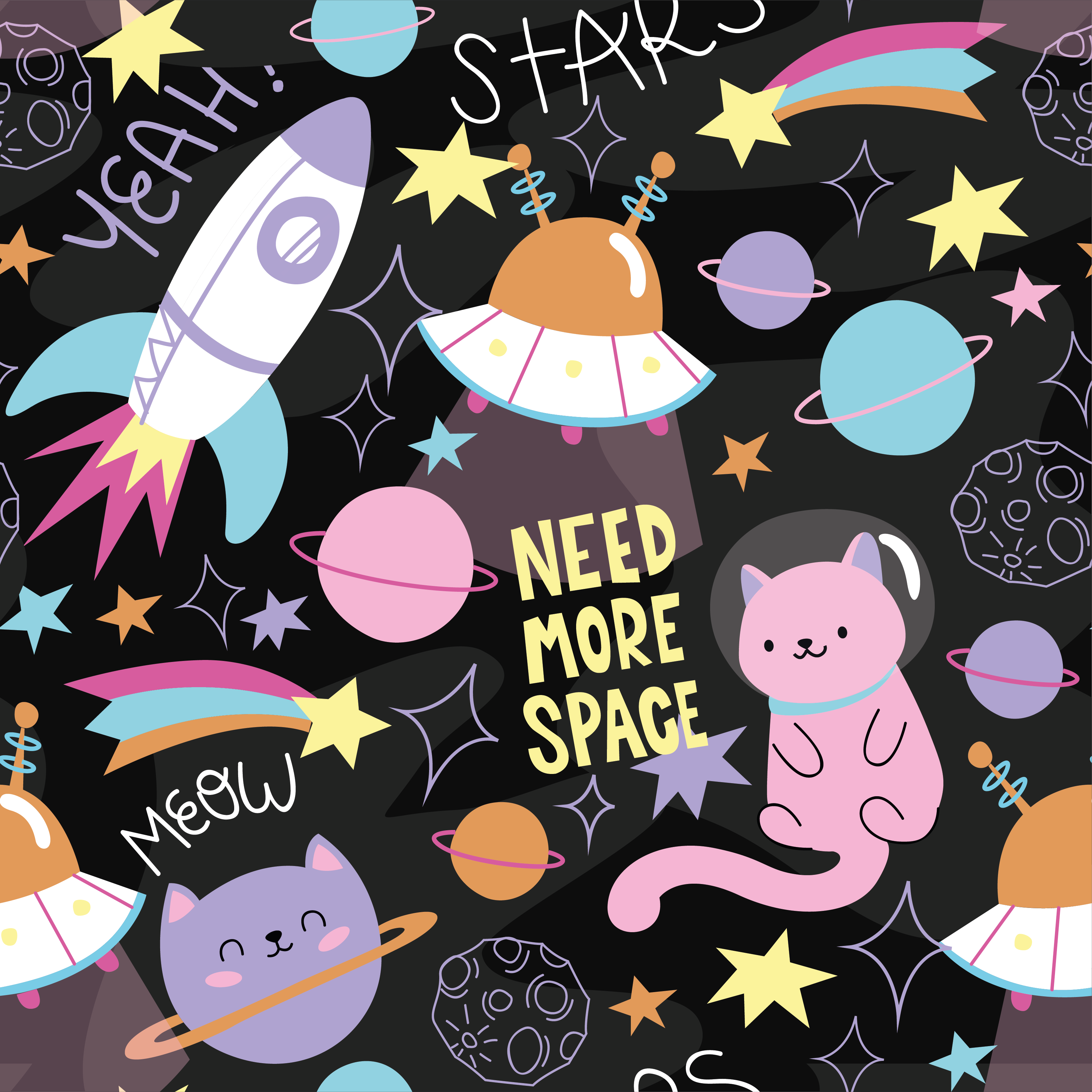 乙烯基地毯，太空中的猫咪 - TenStickers