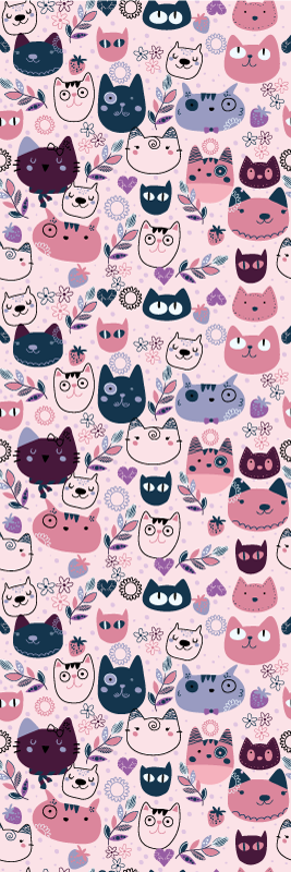 卧室乙烯基地毯粉色猫咪时尚图案 - TenStickers