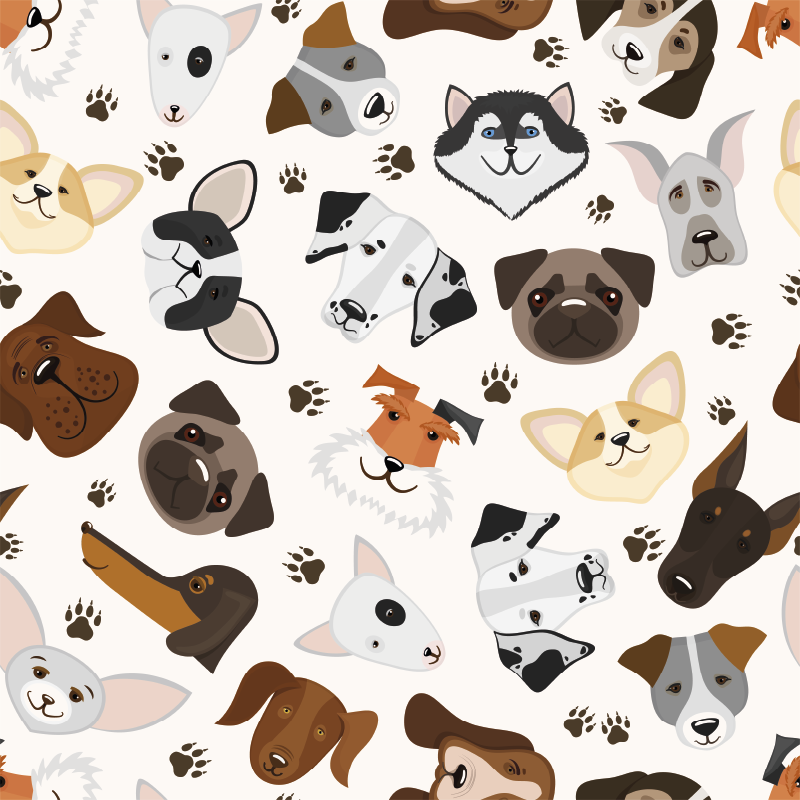 卧室乙烯基地毯可爱小狗与犬种图案 - TenStickers