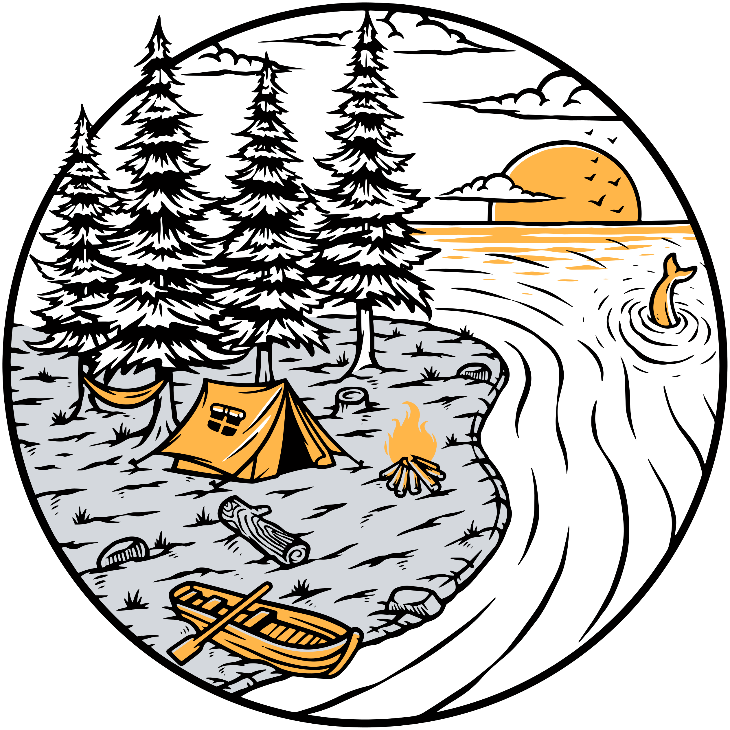 天然乙烯基地毯 露营车黄色风景徽章 - TenStickers