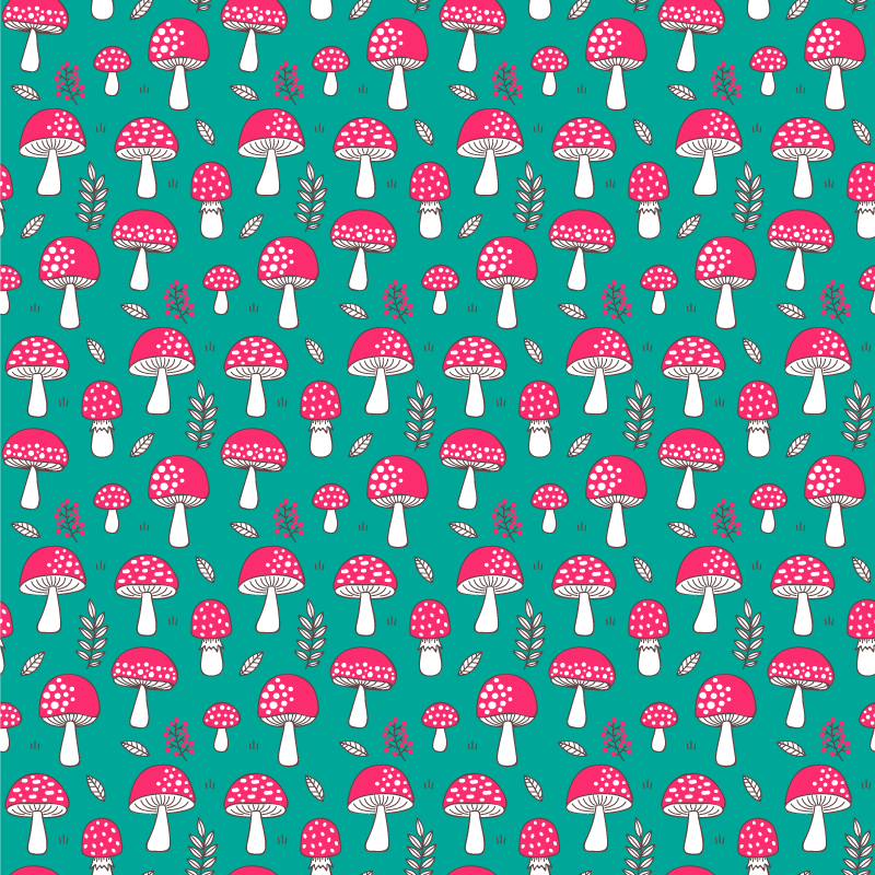 天然乙烯基地毯经典蘑菇图案在青绿色背景上 - TenStickers