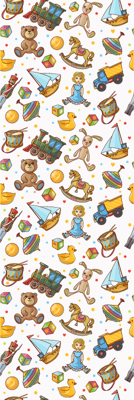 卧室乙烯基地毯可爱设计木质玩具和泰迪熊 - TenStickers
