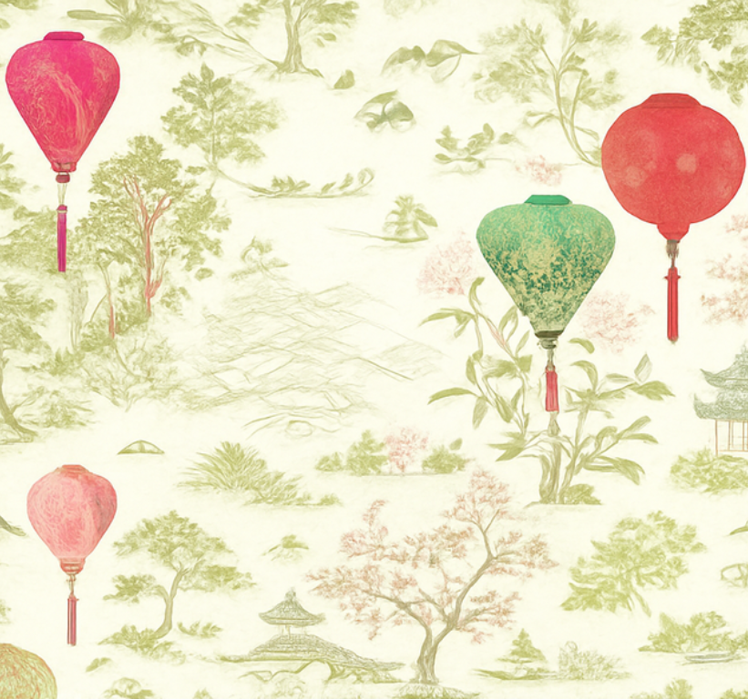 卧室乙烯基地毯东方中国风景画 - TenStickers