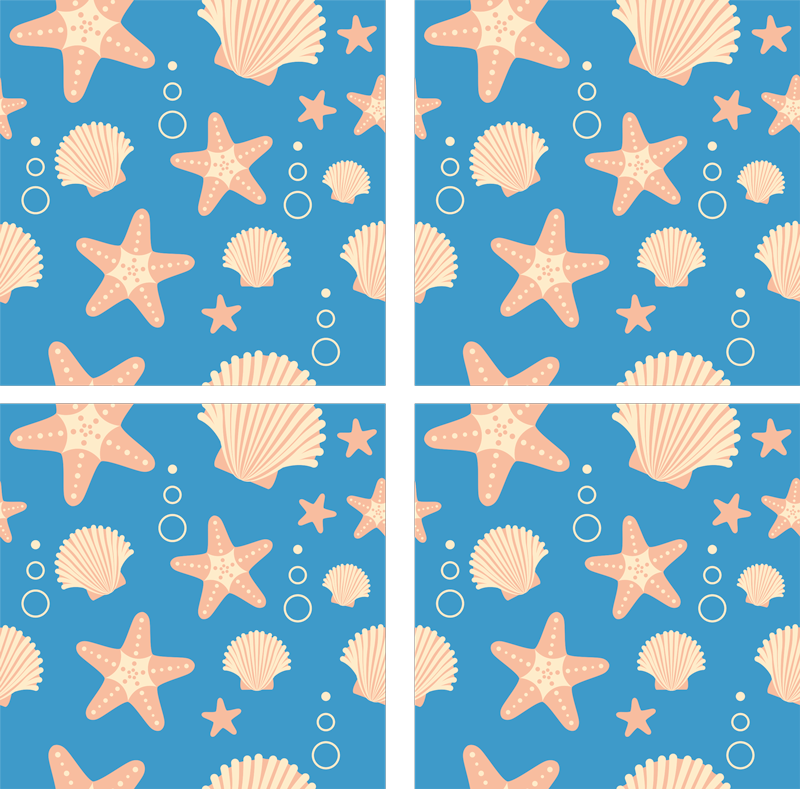 乙烯基地毯浴室海底的鱼星与贝壳瓷砖 - TenStickers