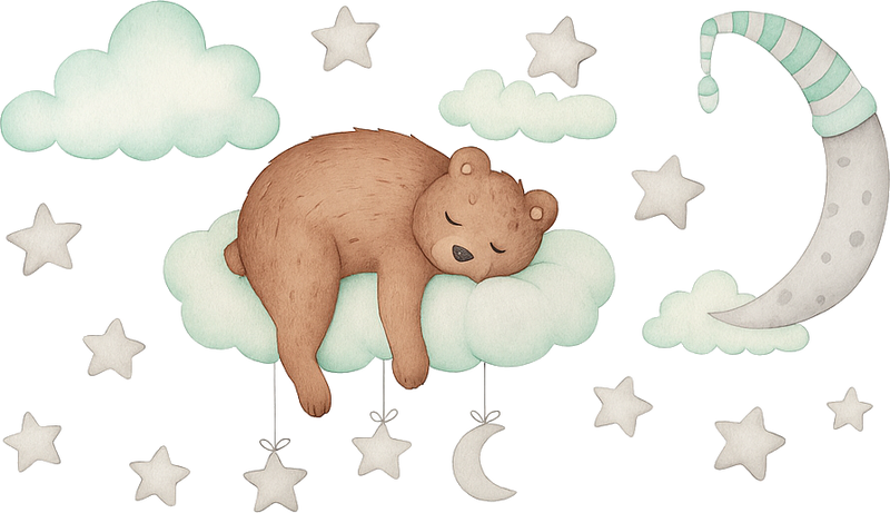 卧室乙烯基地毯 睡眠熊与云朵 - TenStickers