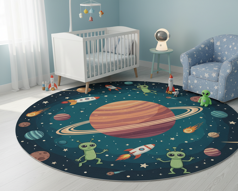 卧室乙烯基地毯 新星球与搞笑外星人插图 - TenStickers
