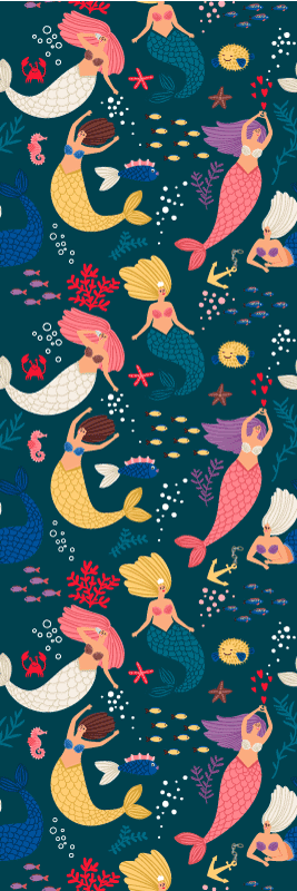 卧室乙烯基地毯深蓝色美人鱼图案 - TenStickers