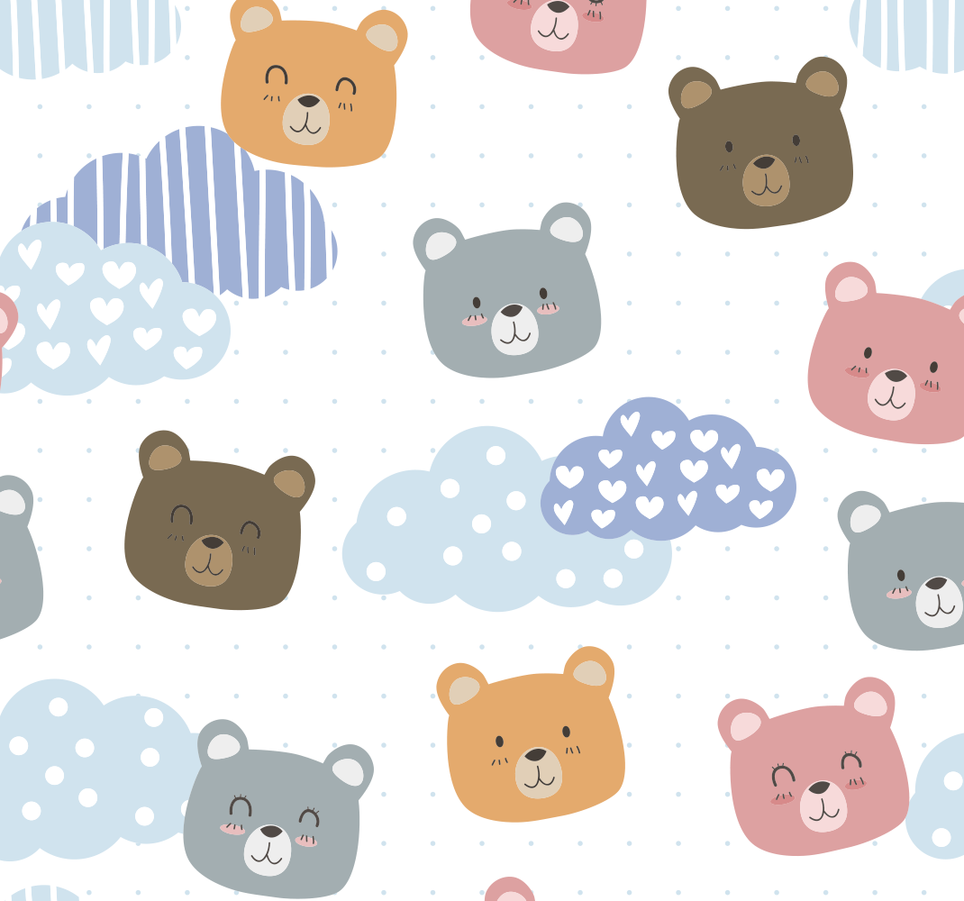 卧室乙烯基地毯极简熊笑容白色背景 - TenStickers
