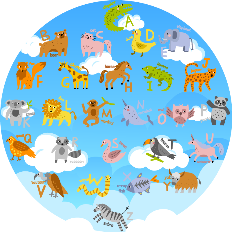 卧室乙烯基地毯 alphabetical Animal Circle - TenStickers